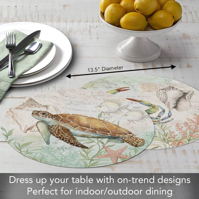 CounterArt Caribbean Seas Round Reversible Easy Care Plastic Placemat Set of 4 Made in The USA