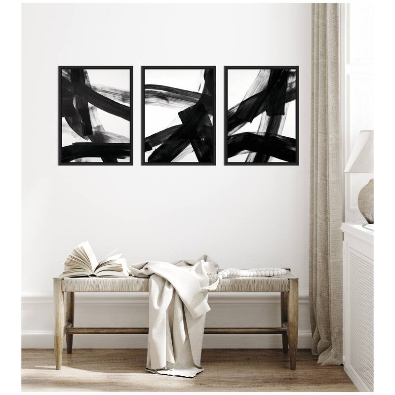 Kate and Laurel Black Mark No. 1, No. 2, & No. 3 3 Piece Framed Canvas Wall Art Set by Amy Lighthall