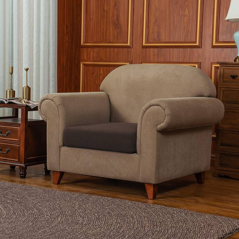 Subrtex Stretch Armchair Cushion Cover Textured Grid Furniture Covers - Chocolate