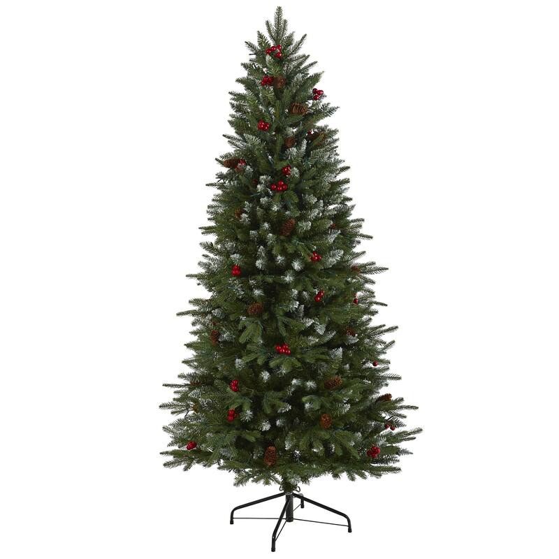 6' Pre-Lit Portland Spruce Frosted Artificial Christmas Tree, Clear LED Lights - 6 Foot