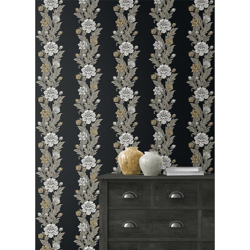 Seabrook Designs Blooming Stripe Nonwoven Unpasted Wallpaper