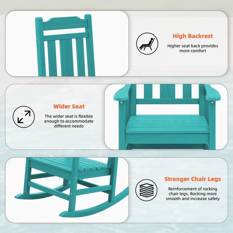 Outdoor Patio HDPE Rocking Chiar, Extra Wide Seat & Backrest