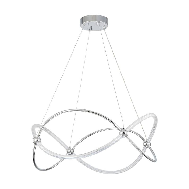 Modern Chrome Linear Geometric Dimmable Integrated LED Chandelier for Living/Dining Room - 25.9 in. W
