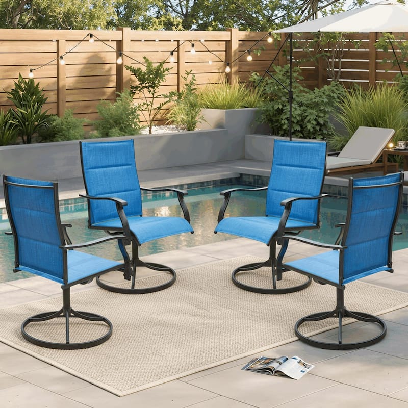 EROMMY Outdoor Swivel Patio Chairs 2/4 Pack, High-Back Textilene Dining Rocker Chairs with Metal Frame - 4 Piece - Blue