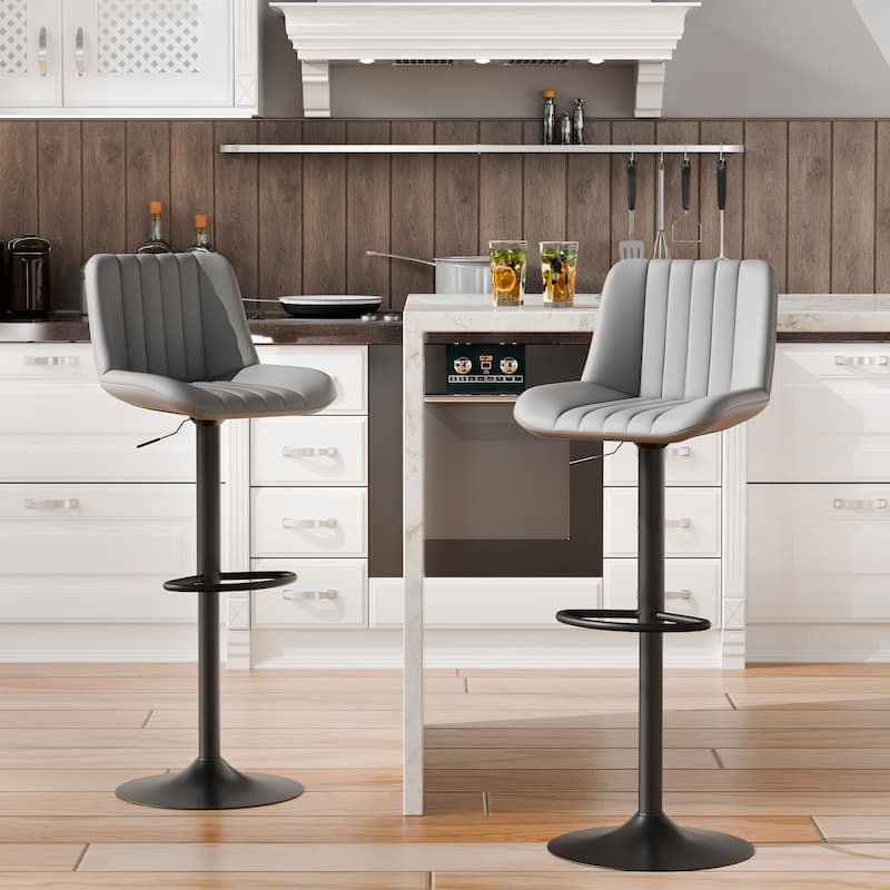 Bar Stool with 360° Swivel - Modern Kitchen & Home Bar Seating，Set of 2 - Grey