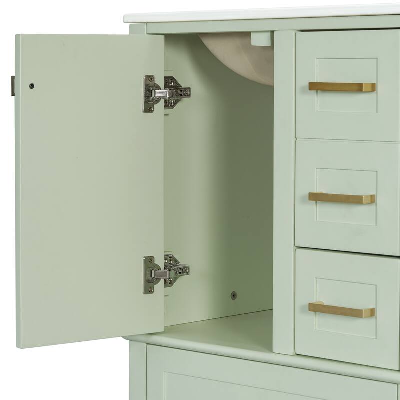 24.8" Bathroom Vanity with Ceramic Sink - Modern Cabinet with Soft-Close Door & Multiple Drawers