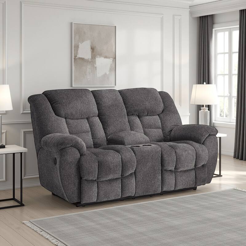 Dane Manual Double Reclining Loveseat, Rich Gray Polyester, 76 Inch