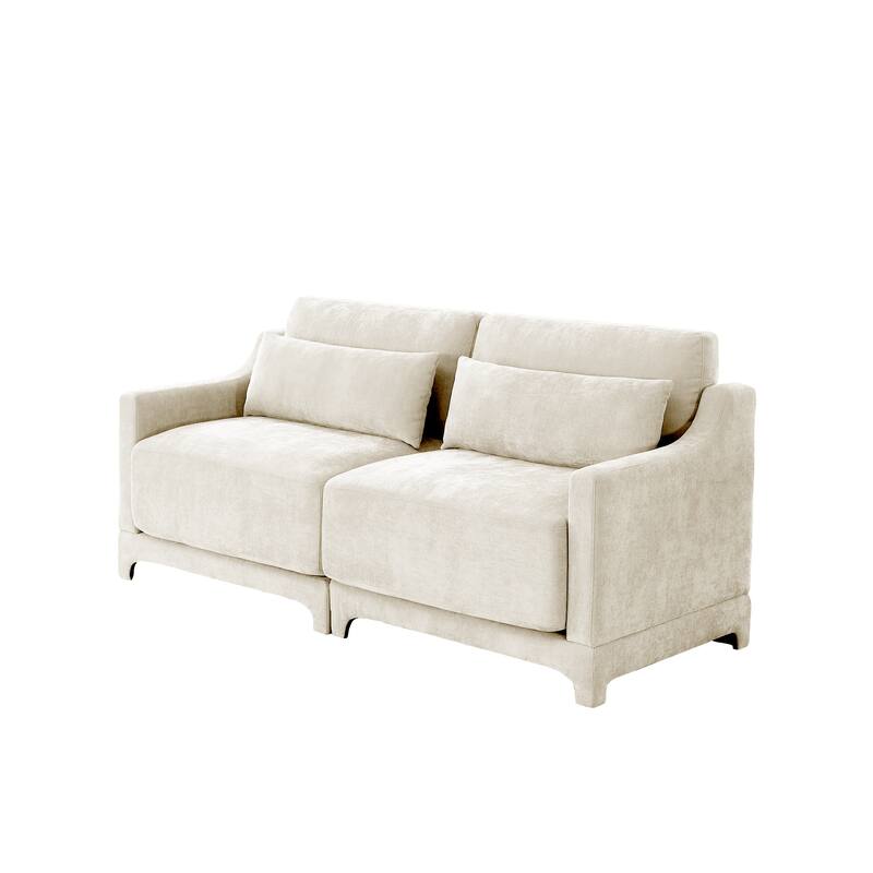 Modern Chenille 4-Seater Sofa with 2 Ottoman, Lumbar Cushions, Ergonomic Backrest, High-Resilience Spongeand Tufted Armrests