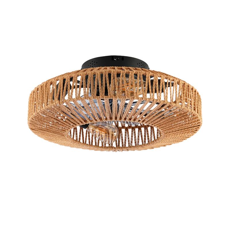 20" Rope Caged Ceiling Fans with Remote, Flush Mount Ceiling Fan with Light, Low Profile Chandelier 6 Speed DC Motor