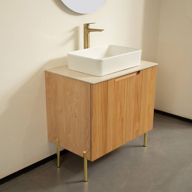GDFStudio - Turio 30" Freestanding Bathroom Vanity with Dual Doors, Ceramic Basin & Sintered Stone Countertop, WITHOUT Faucet