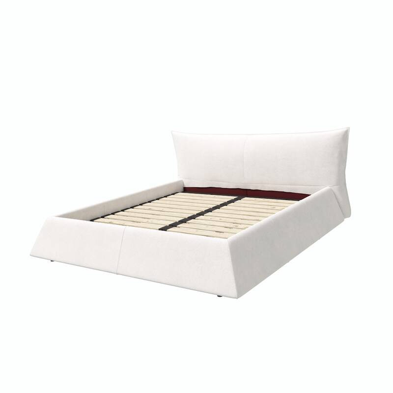 King Size Upholstered Platform Bed with Unique Shaped Velvet Headboard