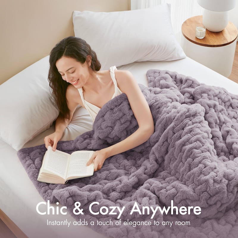 Madison Park Ruched Fur Throw