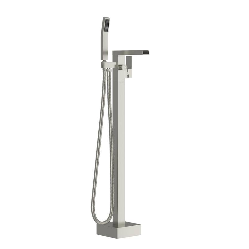 Freestanding Bathtub Faucet Waterfall Tub Filler Brushed Nickel Floor Mount Brass Bathroom Faucets with Hand Shower