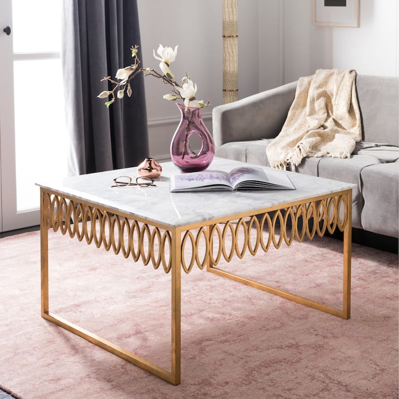 SAFAVIEH Home Natalia Cocktail Table - 31"W x 31"D x 20"H - Gold/White