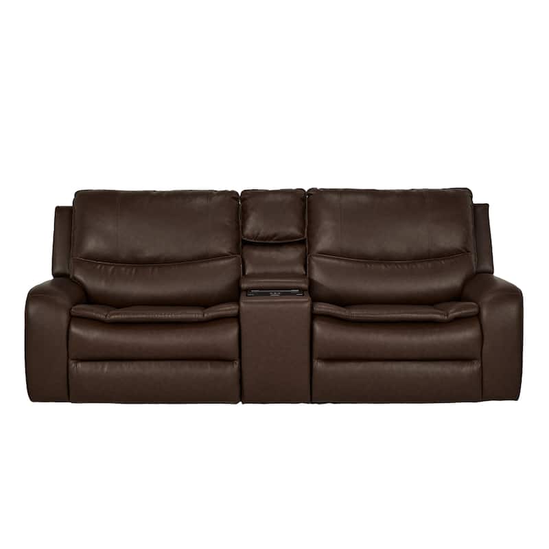 94.5'' W Faux Leather Dual-Power Oversized Width Seat Loveseat with Wireless Charging, Reading Light - Dark Brown