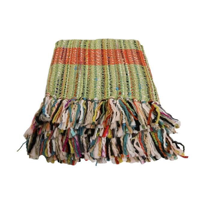 Home&Manor Handcrafted Wool & Cotton Throw Blanket Verdant Ember