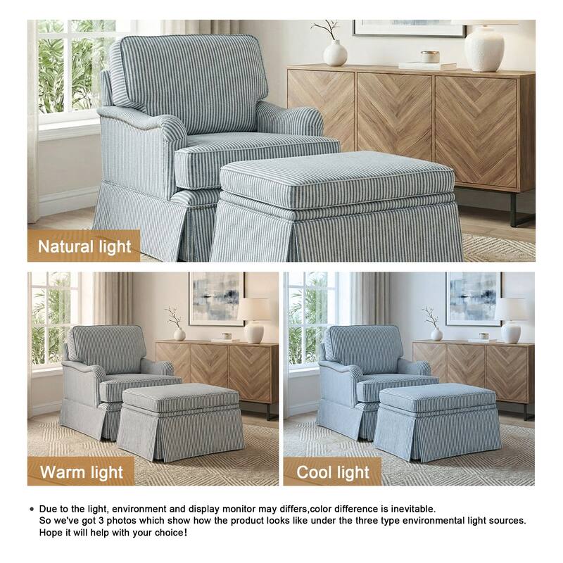 Chenille Swivel Accent Chair Storage Ottoman Set with Nailhead Trim Skirt