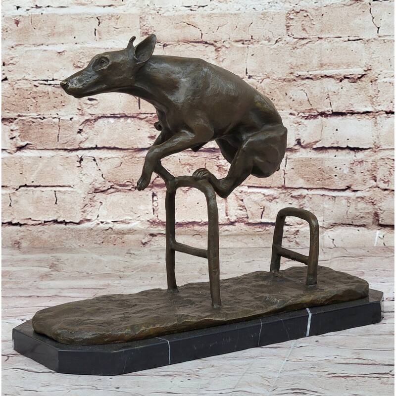 Dog Jumping Hurdle Bronze Sculpture Show Competition Trophy Original Art