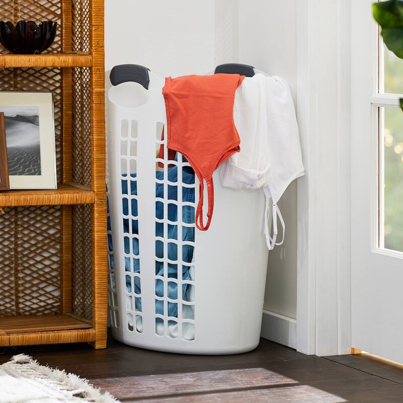 Gracious Living Easy Carry Flex 87 L Plastic Laundry Hamper, White (2 Pack) - 26 x 21.31 x 15.81 inches