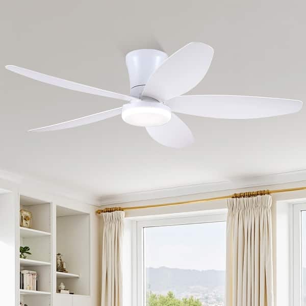 slide 2 of 18, 36"/42"/48" Low Profile Ceiling Fan with ABS Blades 3 Color LED Light for Bedroom Living Room APP and Remote Control 36 Inches - White