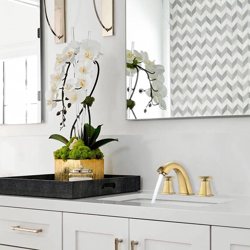 YASINU Cross Handles Widespread 8 Inch Bathroom Faucet With Drain