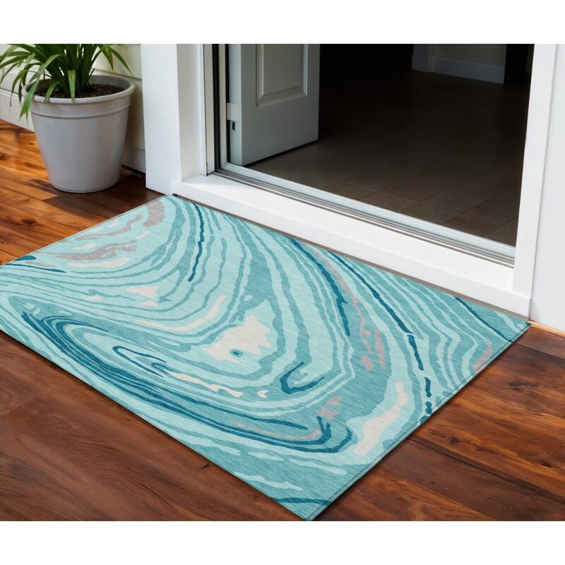 HomeRoots Abstract Transitional Rectangle Outdoor Rug - 3' x 5'