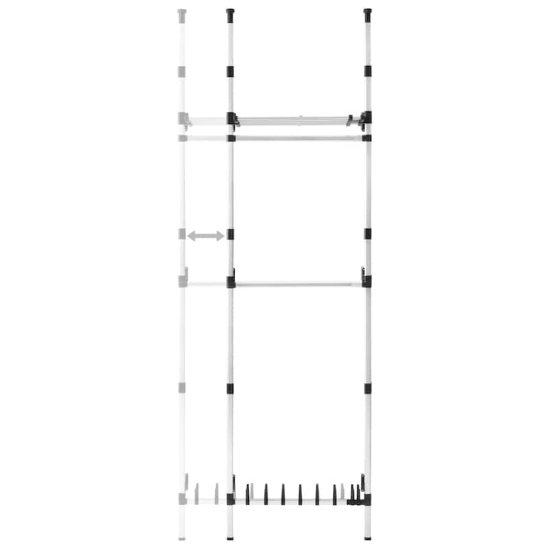 vidaXL Telescopic Wardrobe System with Rods and Shelf Aluminum - 27.6"-43.3" x 11" x 98.4"-118.1"