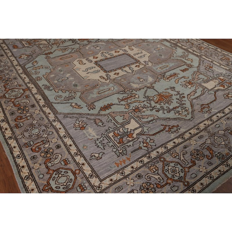 Light Blue Oushak Vegetable Dye Rug Hand-Knotted Oriental Wool Carpet - 8'5"x 10'2"