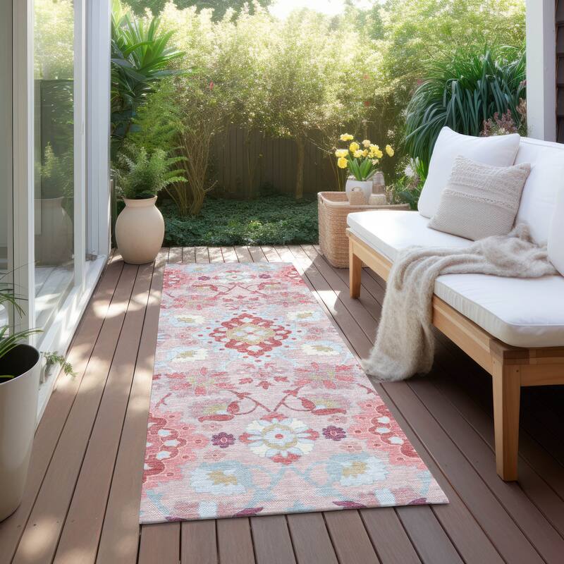 Machine Washable Indoor/ Outdoor Boho Traditional Chantille Rug - Blush - 2'3" x 7'6"