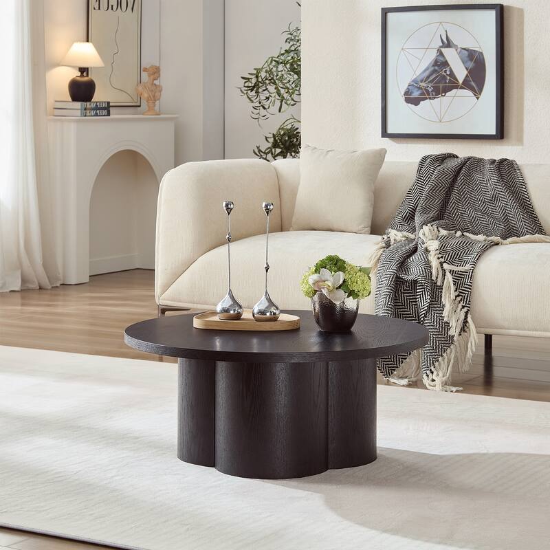 Round Coffee Table, Modern Accent Tea Table for Bedroom, Living Room, Office Apartment - Black