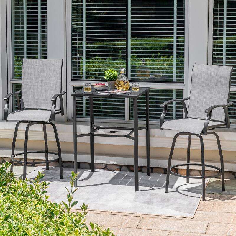 Patio 2-Piece Textilene Swivel Bar Stools with High Backrest, Gray
