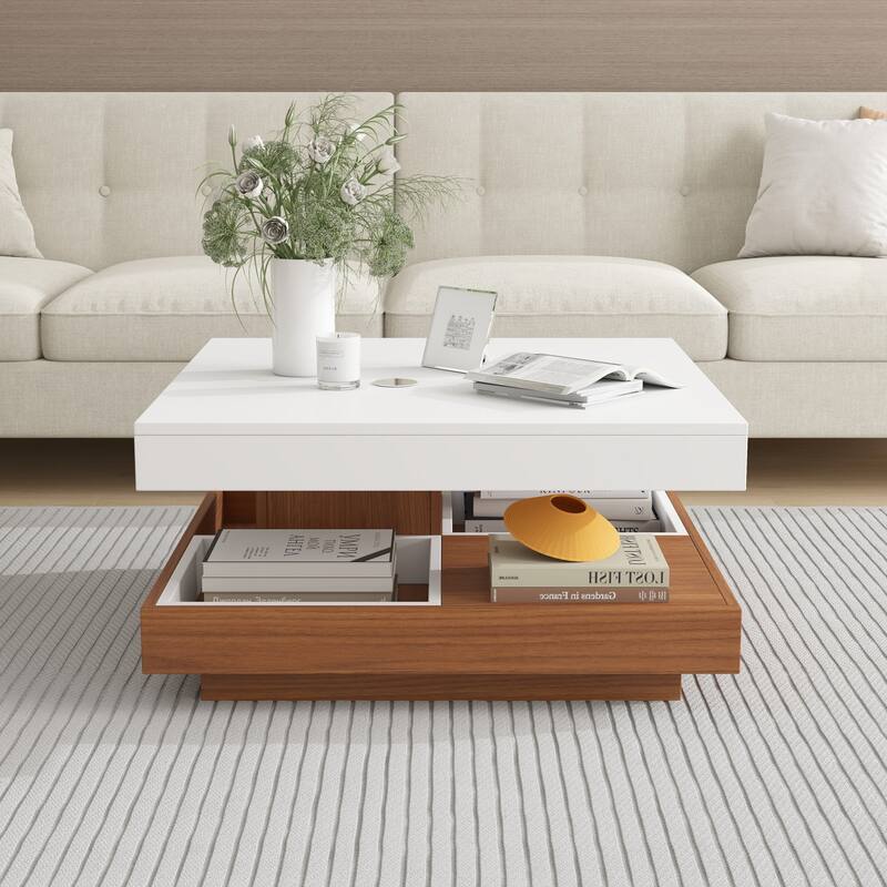 2 Tier Farmhouse Wooden Center Table with Storage - White