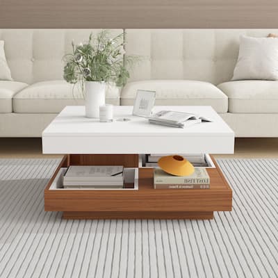 2 Tier Farmhouse Wooden Center Table with Storage