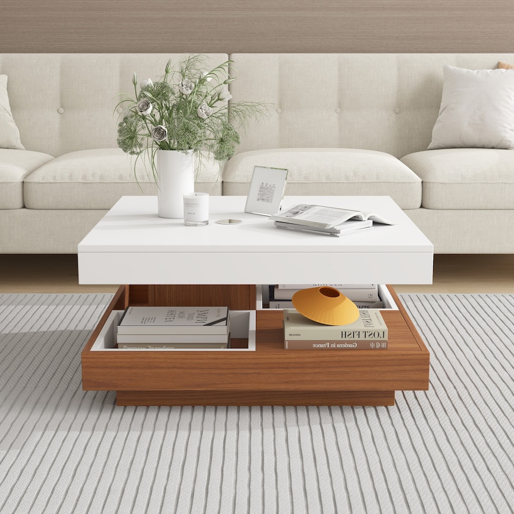 2 Tier Farmhouse Wooden Center Table with Storage