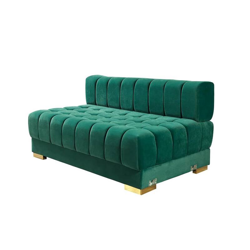 HomeRoots Green Velvet U Shaped Three Piece Sofa and Chaise Sectional With Toss Pillows