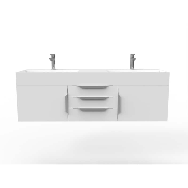 Amazon 60" Wall Mounted Bathroom Vanity Set w/ White Top - White - Brushed Nickel Finish