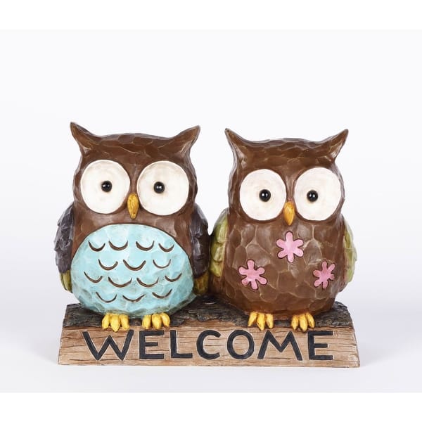 13 Owl Couple With Welcome Sign Garden Statue Overstock 29958220