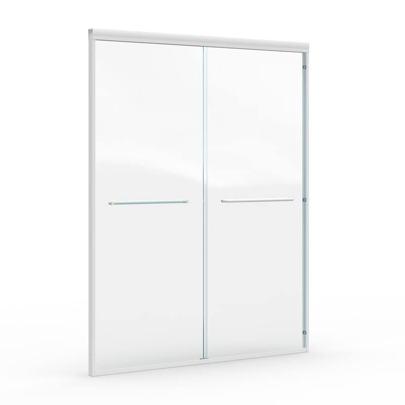 ABRUZZO 56-60" W x 72" H Semi-Frameless Double Sliding Tempered Glass Shower Door with Dual Towel Bars