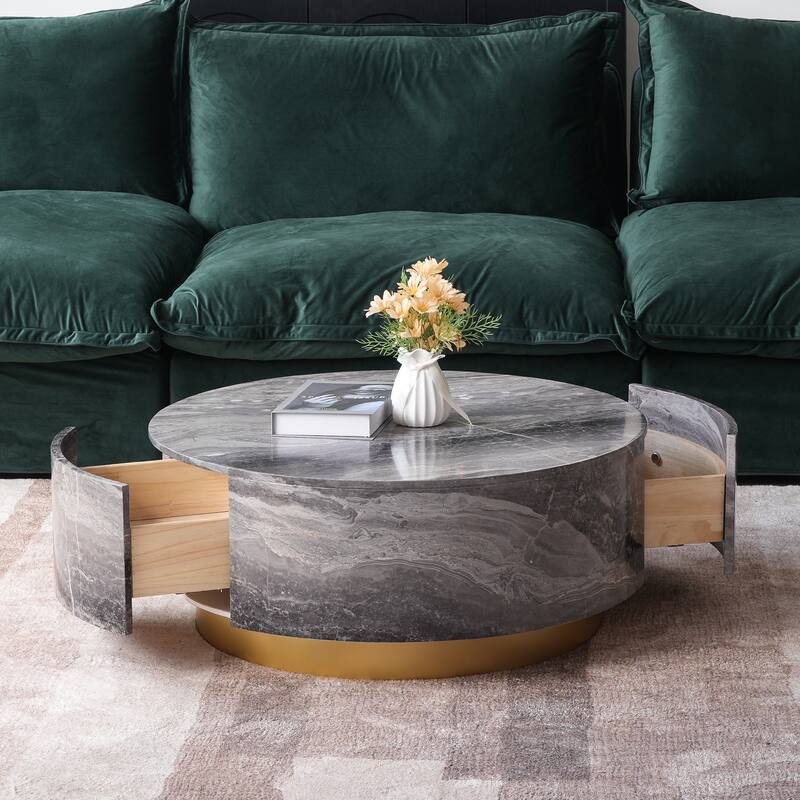 33.47'' Modern Round Coffee Table with 2 large Drawers Storage Accent Table