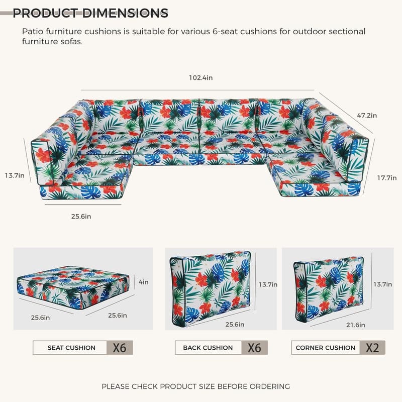 14 Piece Outdoor Furniture Replacement Cushions,Patio Seat Cushions