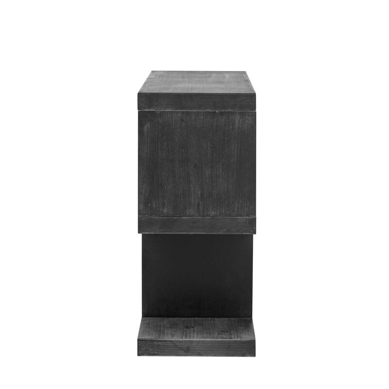 Retro Console Table with Symmetrical 2-Tier Open Shelves and Distressed Finish for Entryway, Living Room, and Hallway Storage