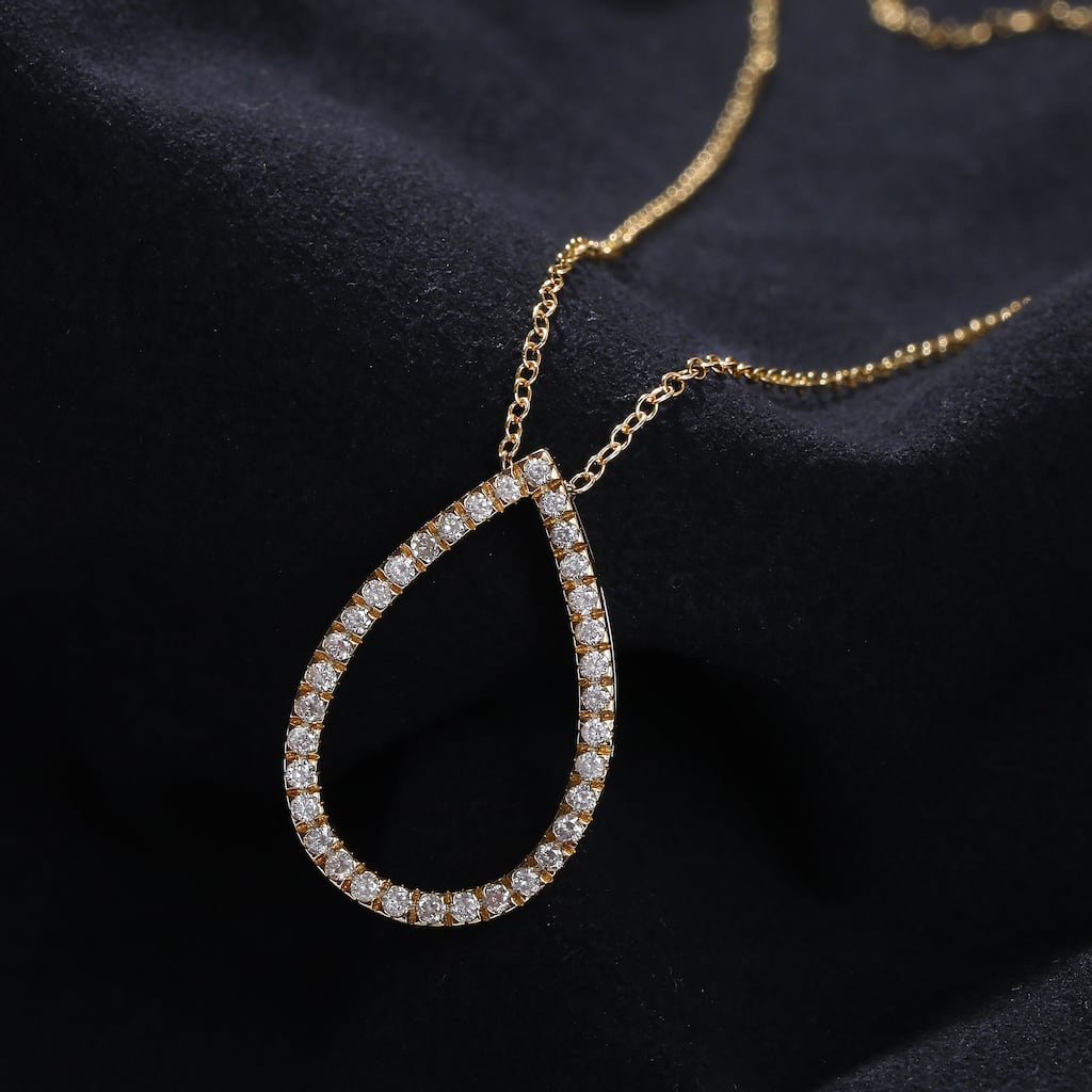 1/6ct - 1ct TDW 14K Gold Open Pear Diamond Pendant Necklace for Women
