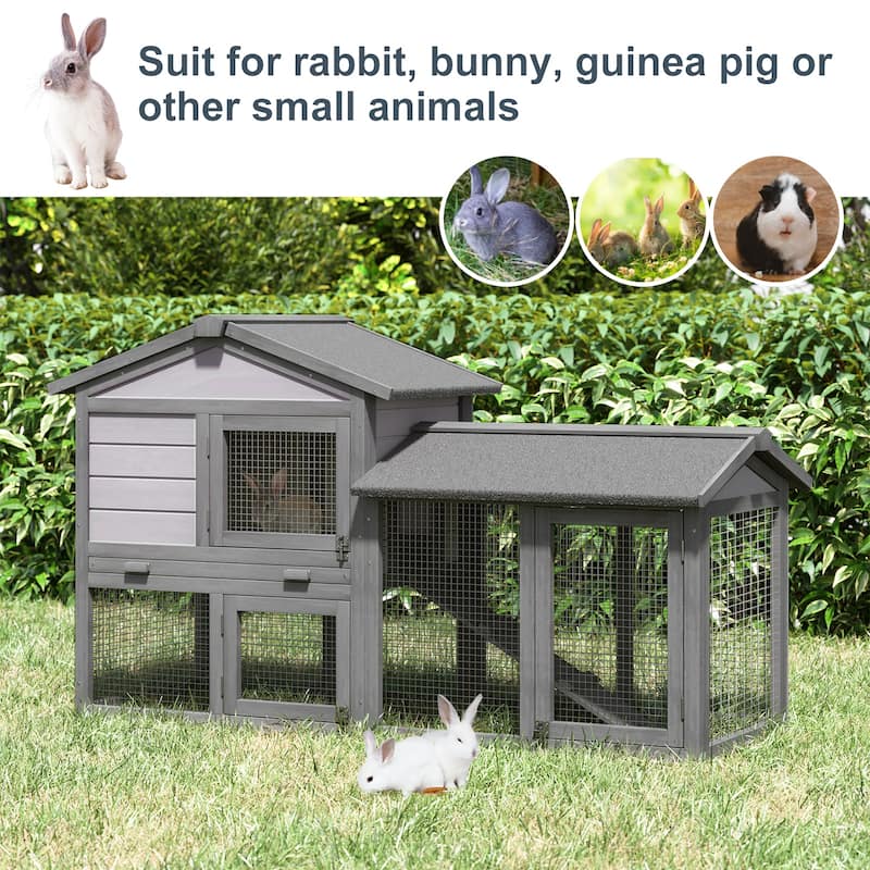 PawHut Rabbit Hutch, Wooden Bunny Hutch, Guinea Pig Cage