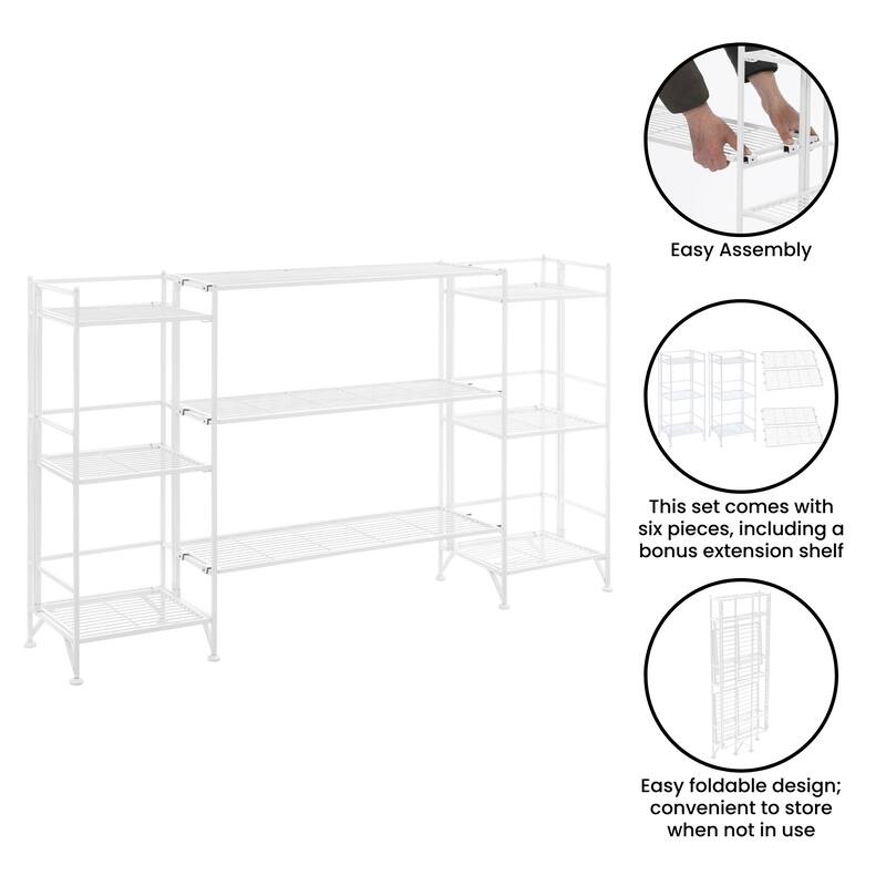 Xtra Storage 3 Tier Folding Metal Shelves with Set of 3 Deluxe