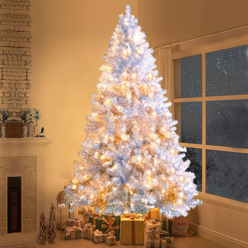 7.4FT Pre-Lit Artificial Christmas Tree, Hinged Full Tree with Metal Stand, 1200 Branch Tips, 400 LED Lights,11 Lighting Modes