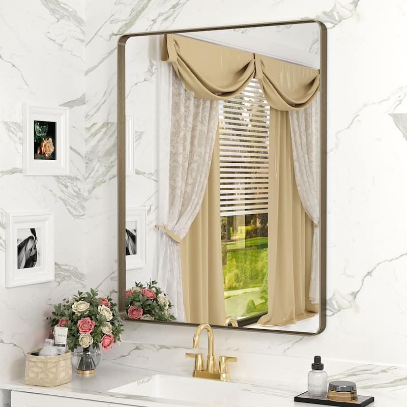 Modern Metal Frame Wall Mounted Bathroom Vanity Mirror - 36x28 - Bronze