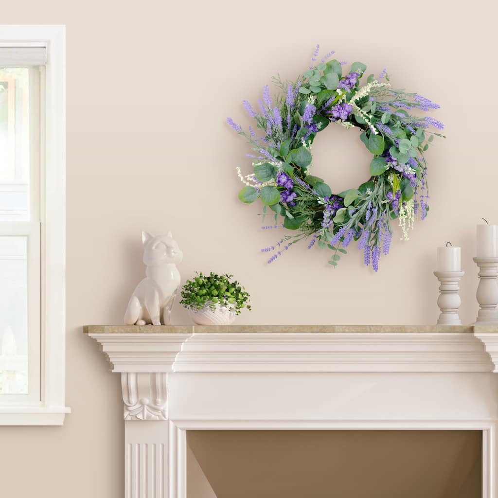 Lavender and Eucalyptus Artificial Floral Spring Wreath - 24" - Green and Purple