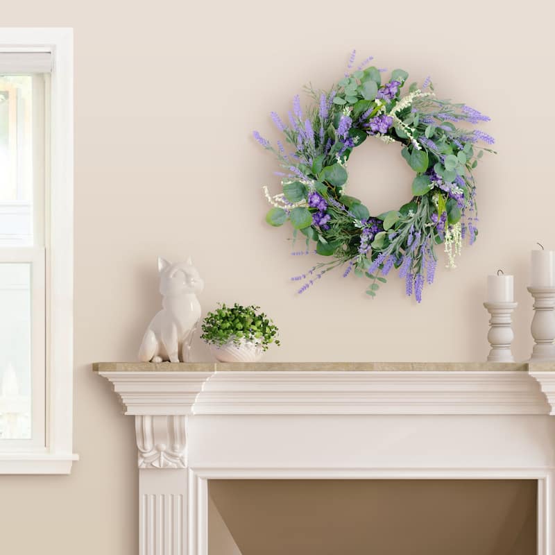 Lavender and Eucalyptus Artificial Floral Spring Wreath - 24" - Green and Purple