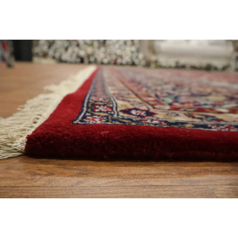 Hand Knotted Oriental 100% Wool Carpet Traditional Traditional Red Kashan Area Rug - 9' 11'' X 7' 11''