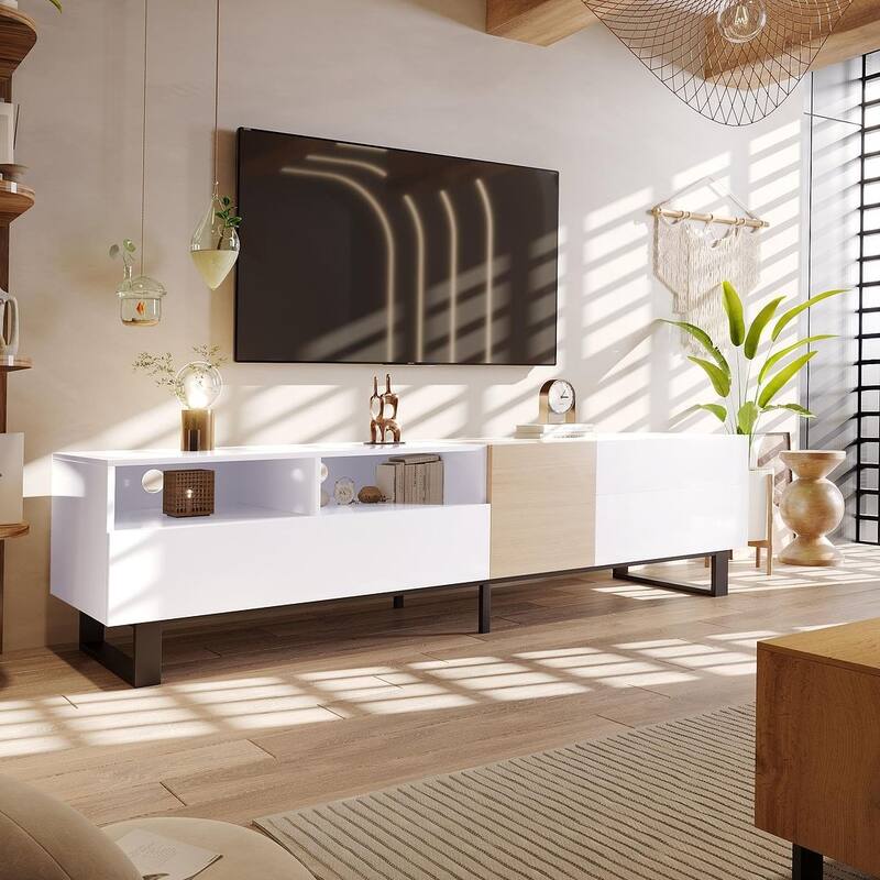 70.90'' Modern TV Stand with Drop Down Door